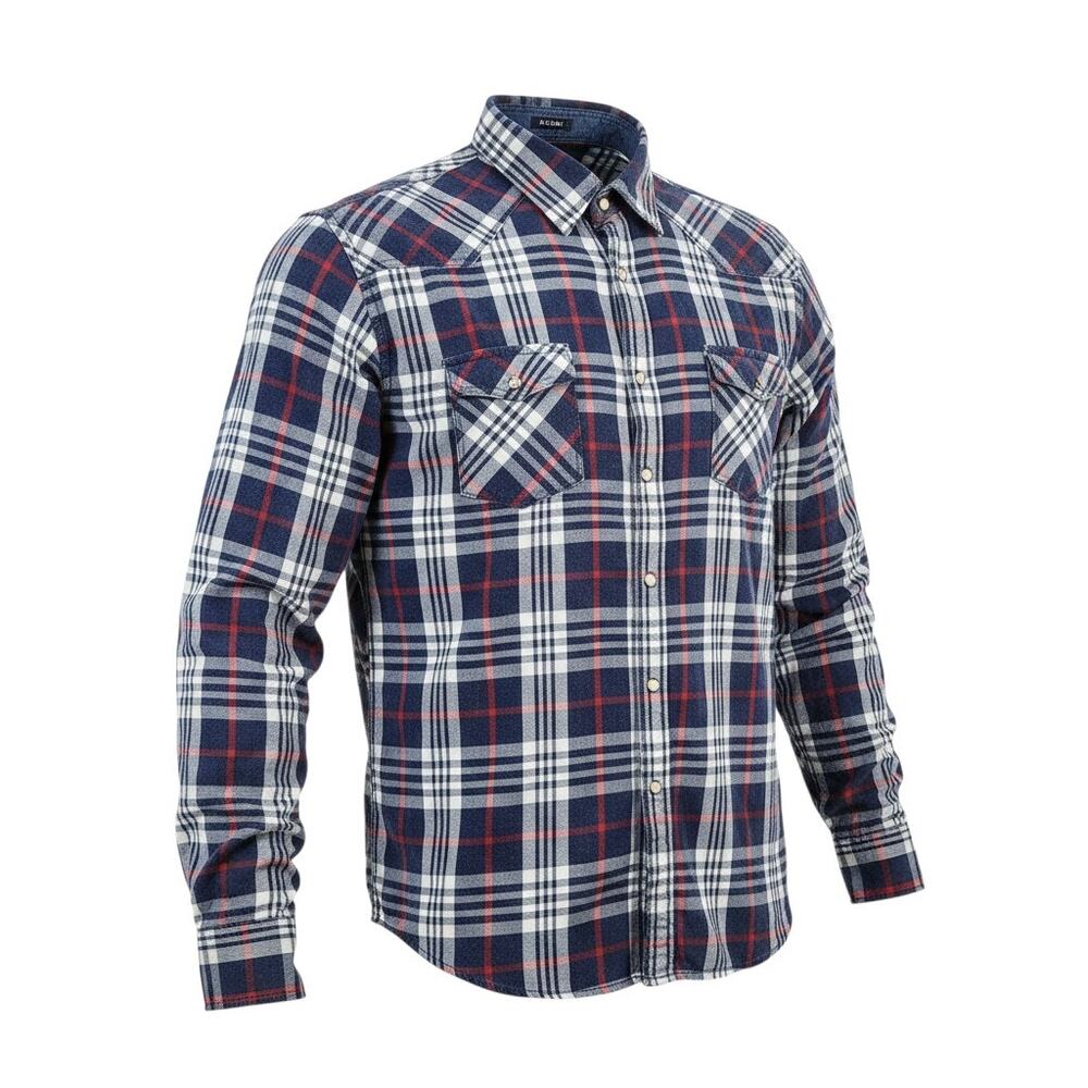 UB Men's Pearl Snap Plaid Western Shirt Blue Red XXL Slim Fit